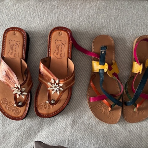 Funky Mexican leather sandals, size 8 - Picture 2 of 4